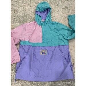 Teddy Fresh Jacket Men's XL Color Block Anorak Windbreaker 1/2 Zip Hood Retro